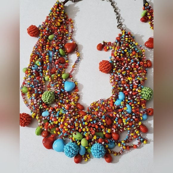 Set earrings necklace seed beads czech hearts Artisan handmade vintage estate - Picture 10 of 16